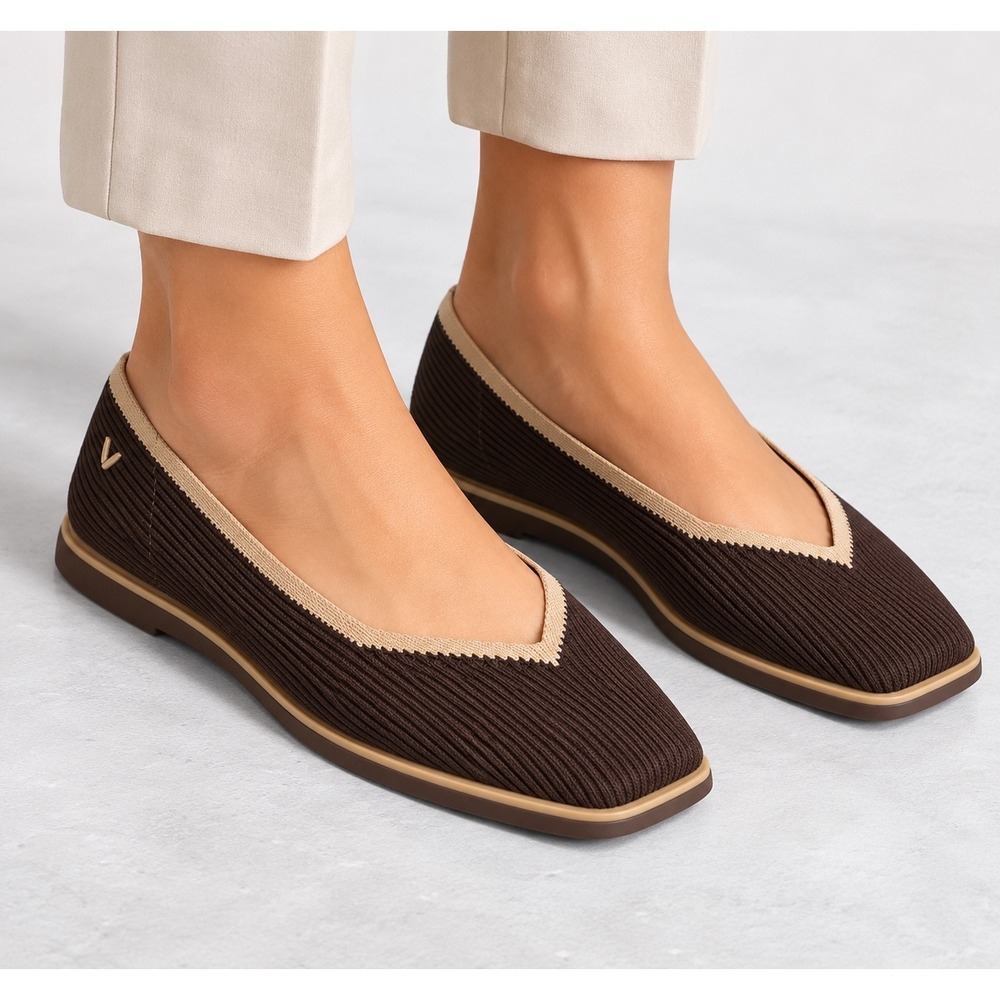 VIVAIA Mabel Dark Chocolate Nude Water-Repellent Square Toe Comfort Flats 10